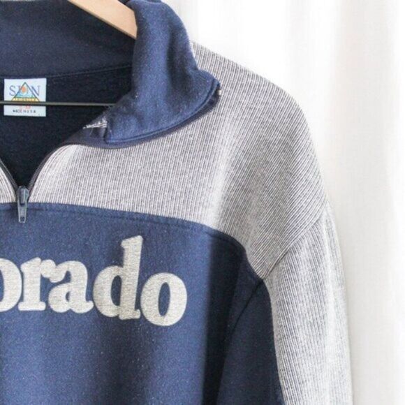 Retro Vintage Colorado Quarter Zip Pullover Sweatshirt Blue White Small Medium - Picture 2 of 7